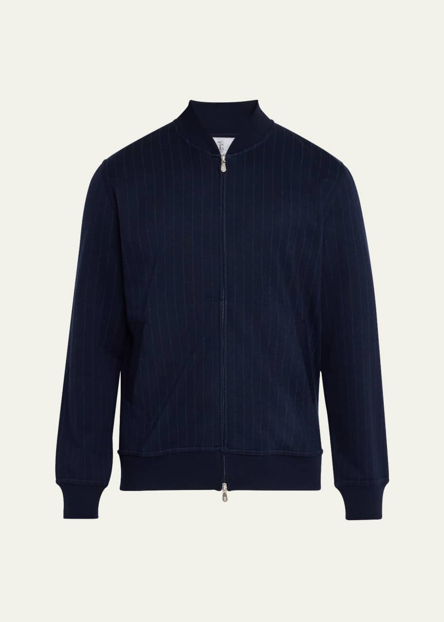 Brunello Cucinelli Men's Pinstripe Full-Zip Bomber Jacket