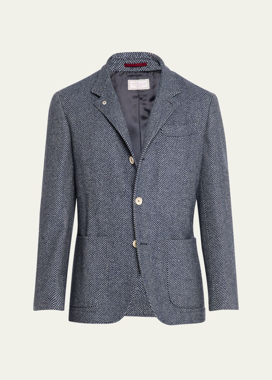 Image 1 of 1: Men's Chevron Nehru-Collar Blazer