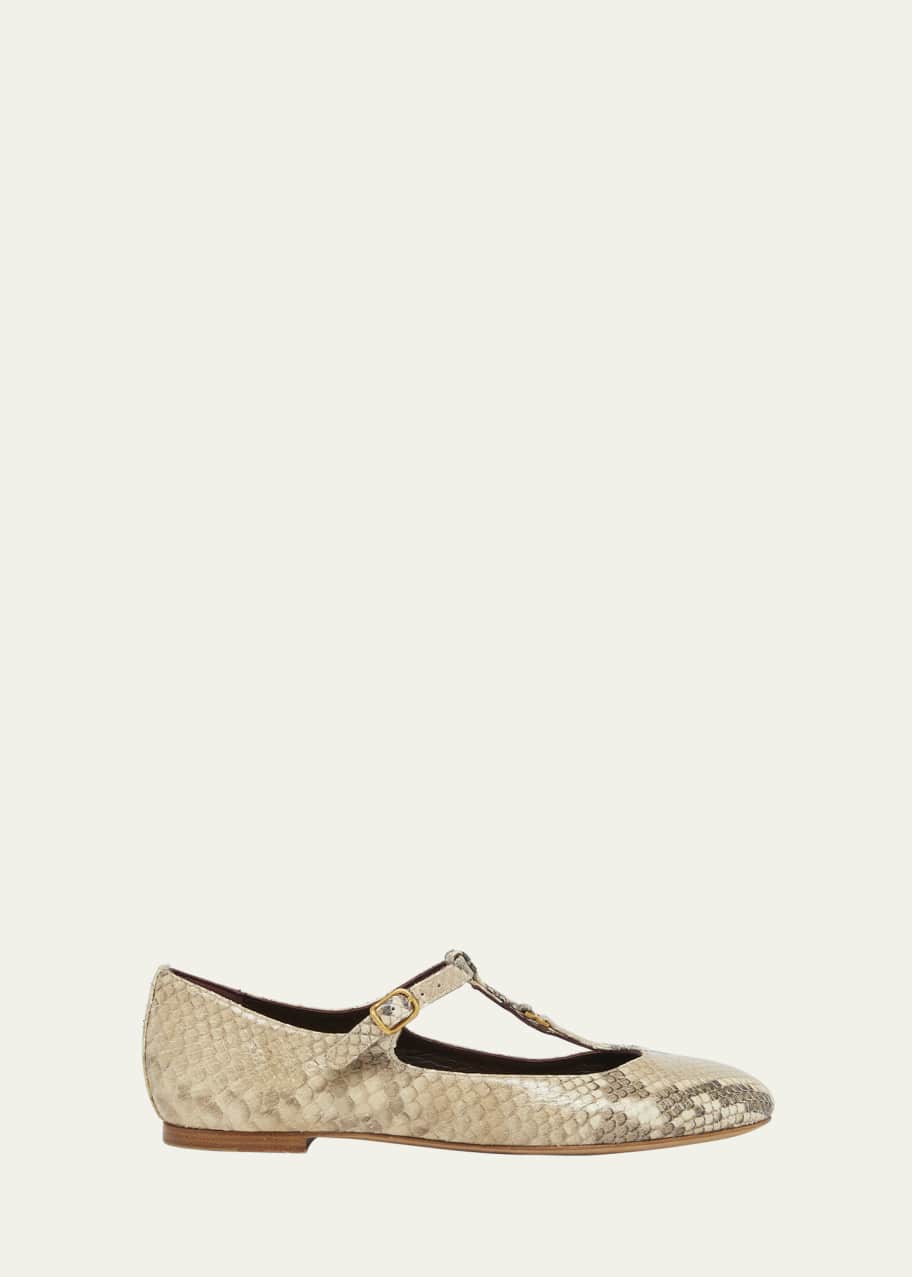 Image 1 of 1: Marcie Snake-Embossed Mary Jane Ballerina Flats