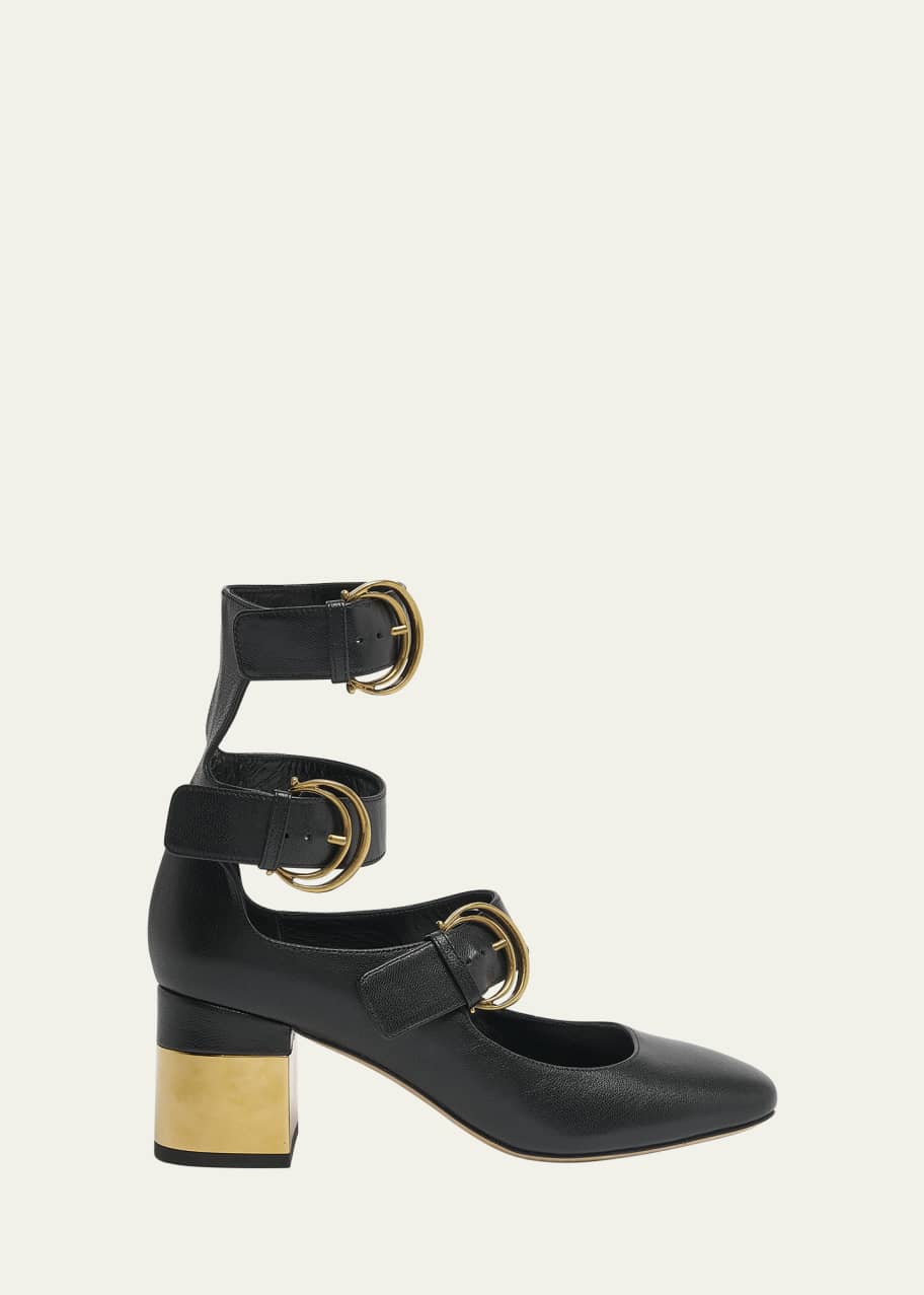 Image 1 of 1: Alize Leather Trio-Strap Pumps