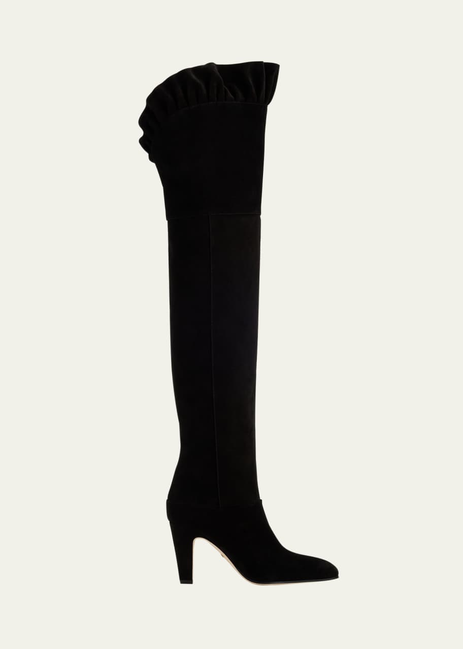Image 1 of 1: Eve Ruffle Suede Over-The-Knee Boots