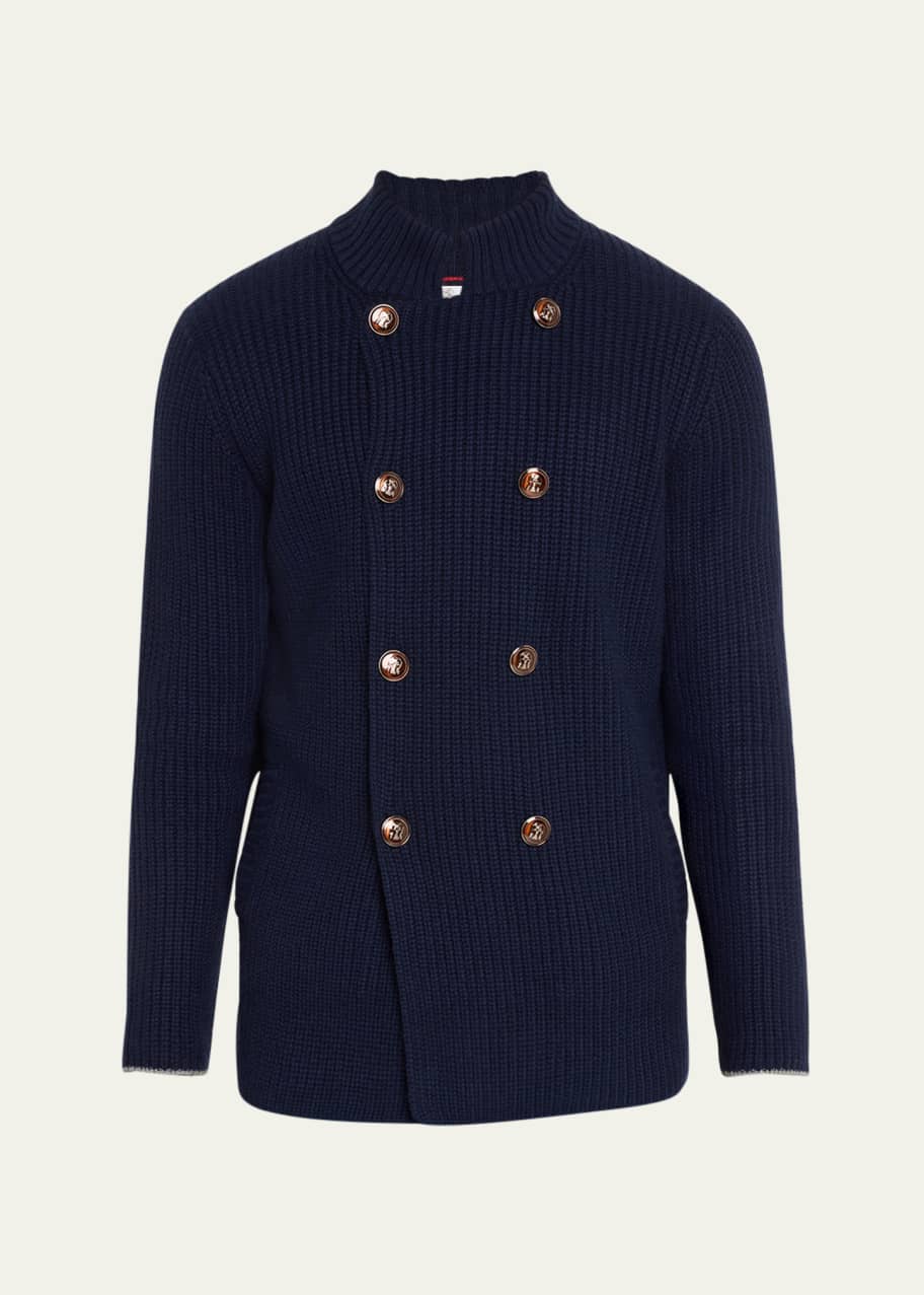 Image 1 of 1: Men's Knit Double-Breasted Cardigan