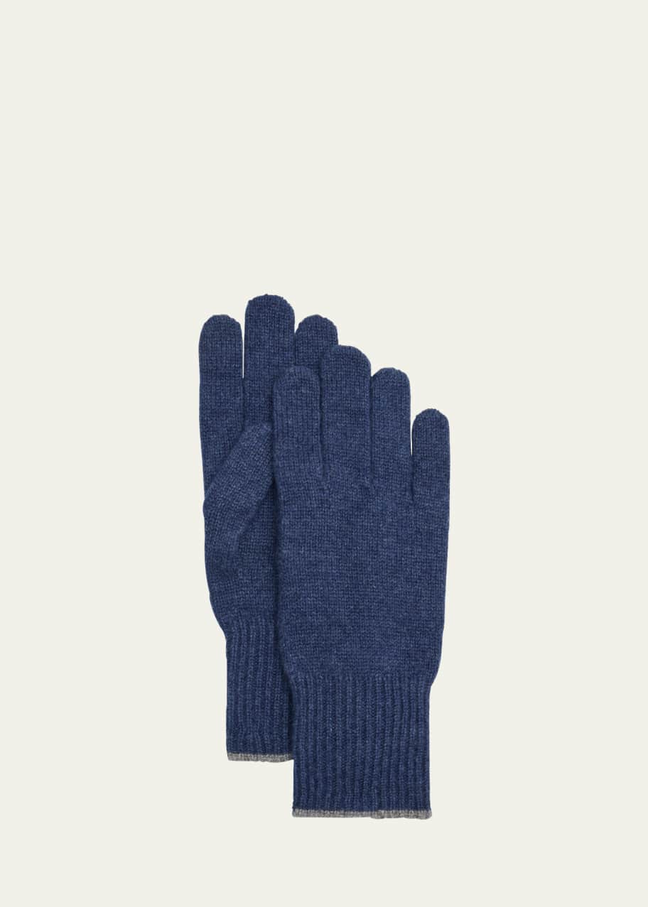 Image 1 of 1: Men's Cashmere Contrast-Trim Gloves