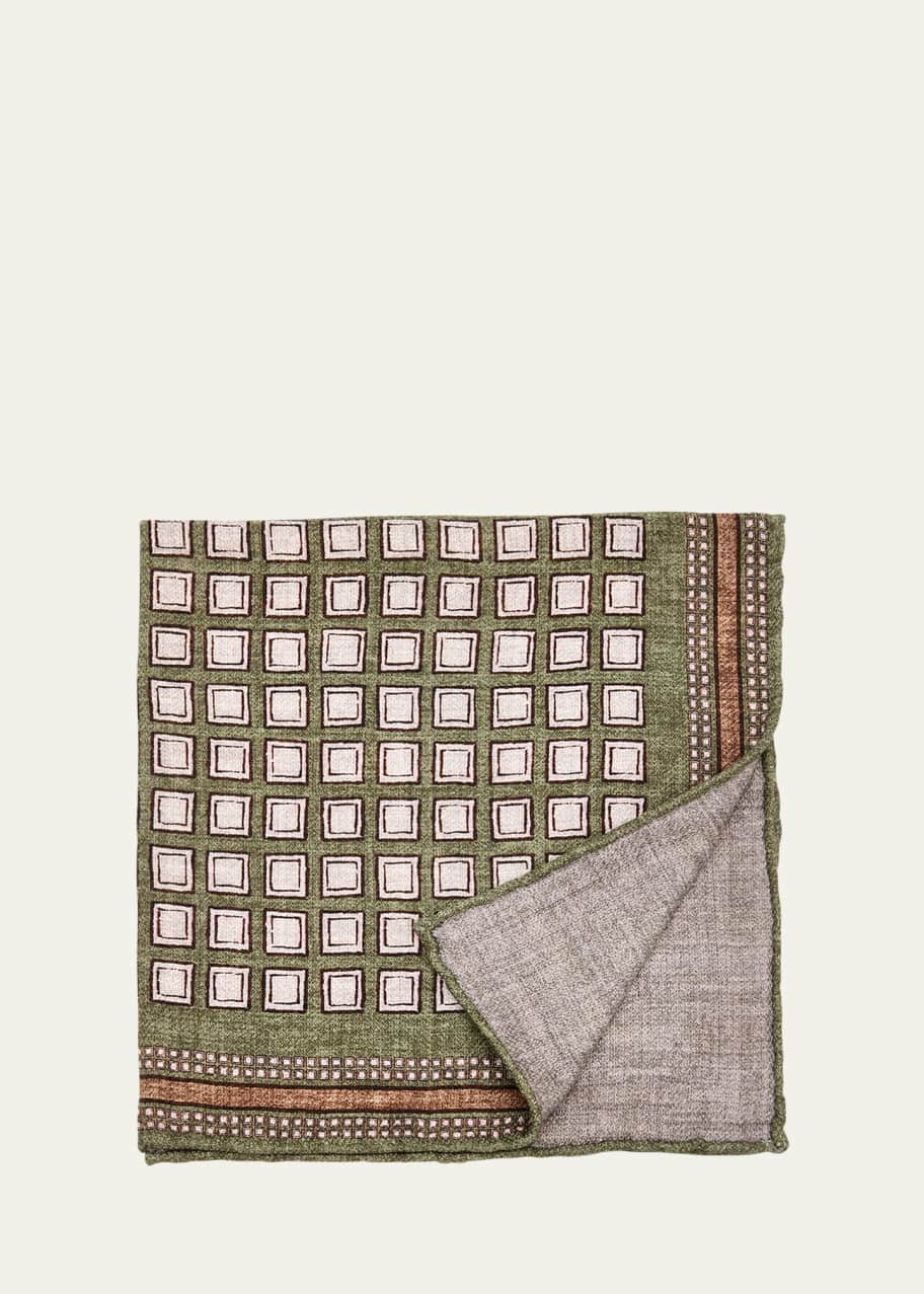 Image 1 of 1: Men's Geometric Design Silk Pocket Square