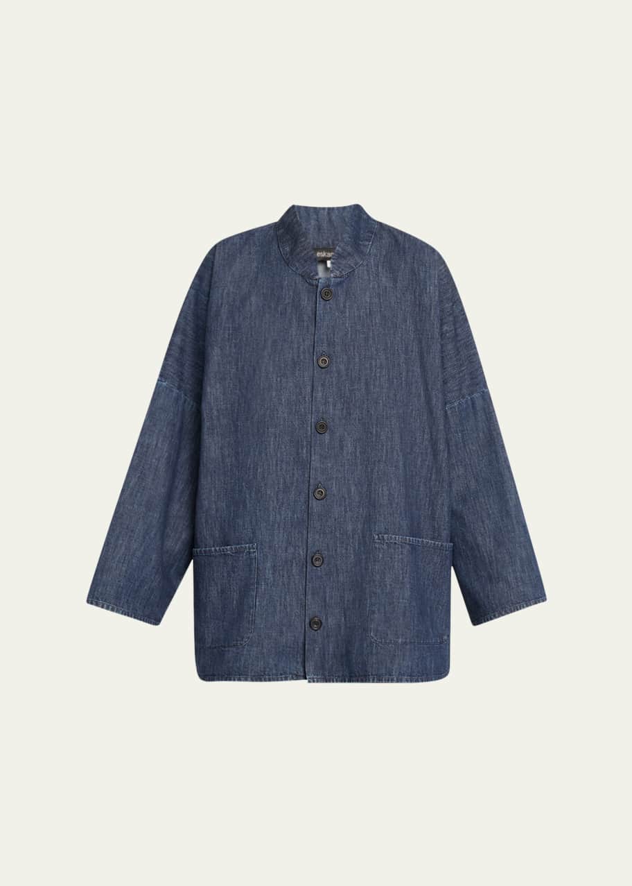 Image 1 of 1: Denim Imperial Shirt with Chinese Collar (Long Length)