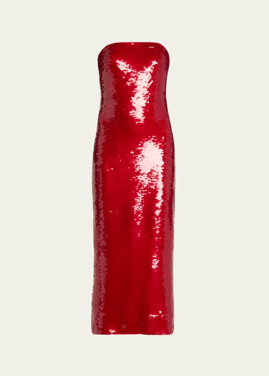 knee length dresses for ladies Flower Detail Strapless Column Midi Dress Black – Roland Mouret main image 0