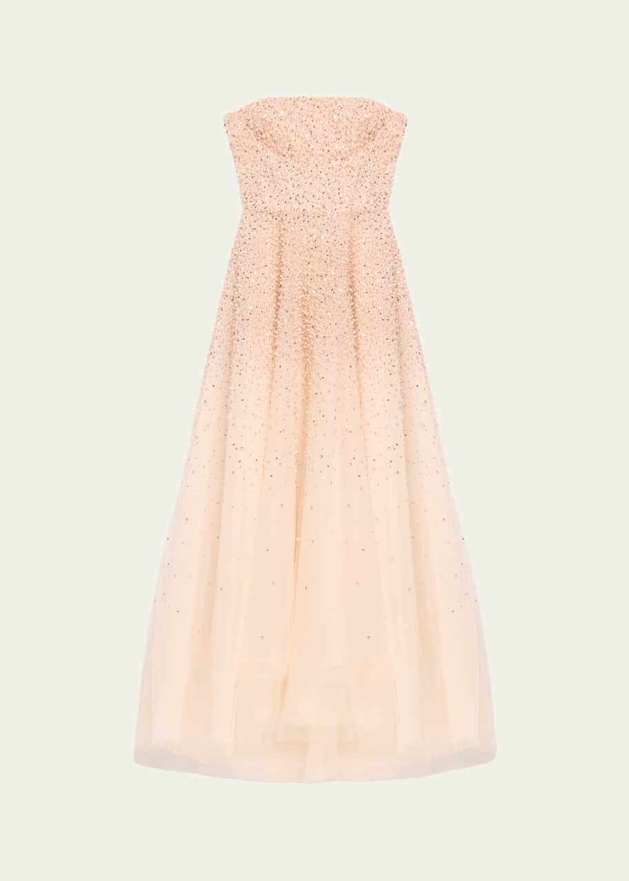 Image 1 of 1: Strapless Pearly Embroidered Gown