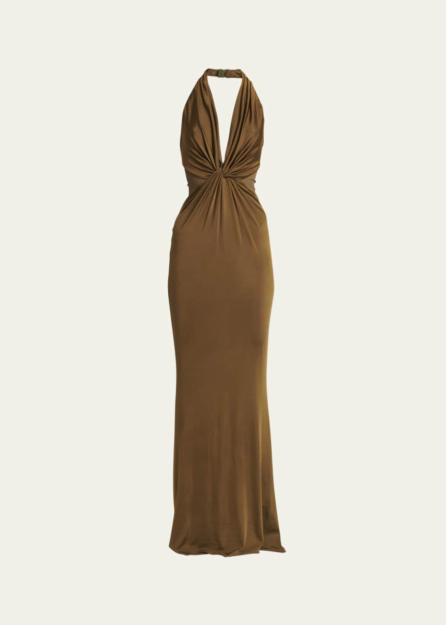 Image 1 of 1: Ruched Detail Halter Gown
