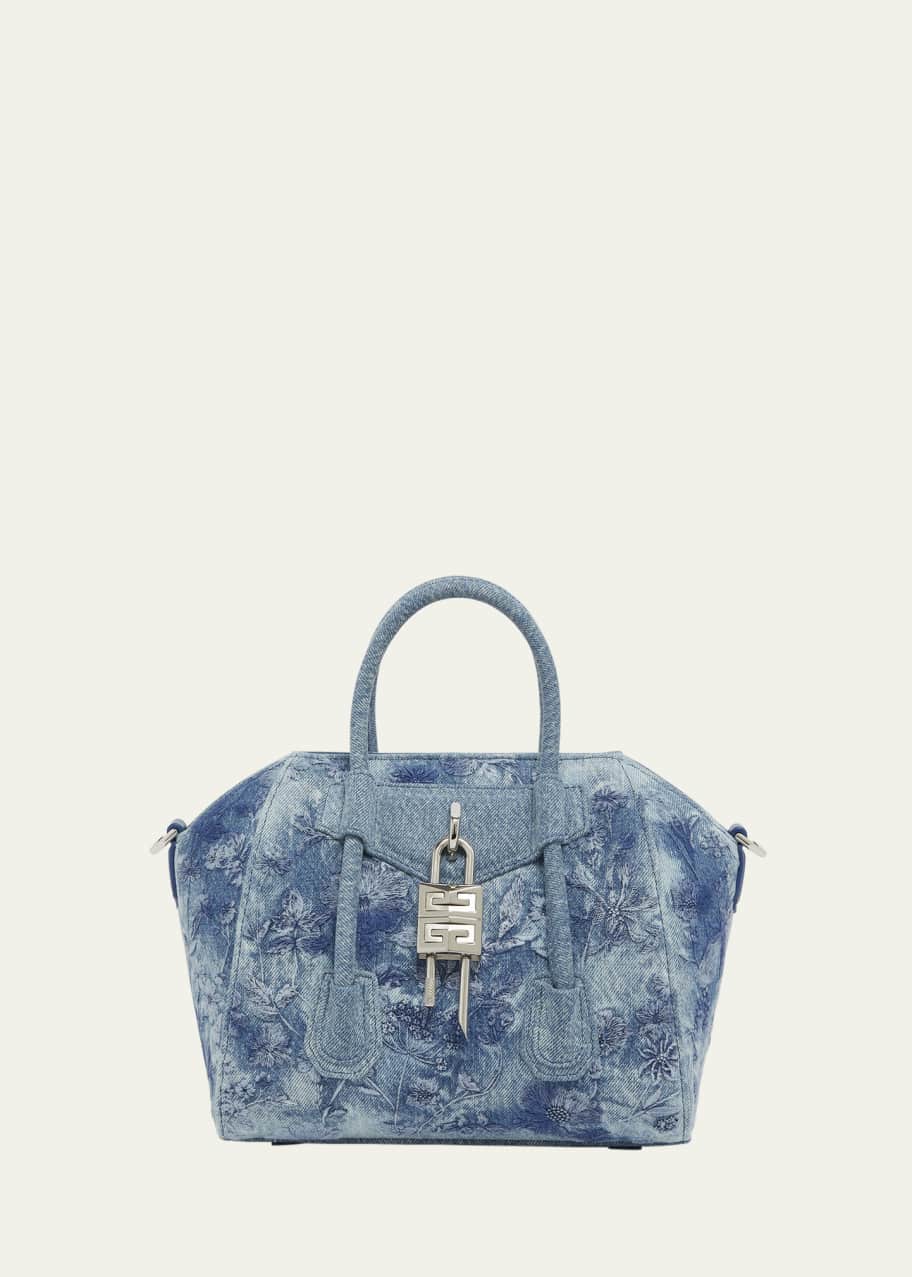 Image 1 of 1: Antigona Lock Mini Top-Handle Bag in Floral Distressed Denim