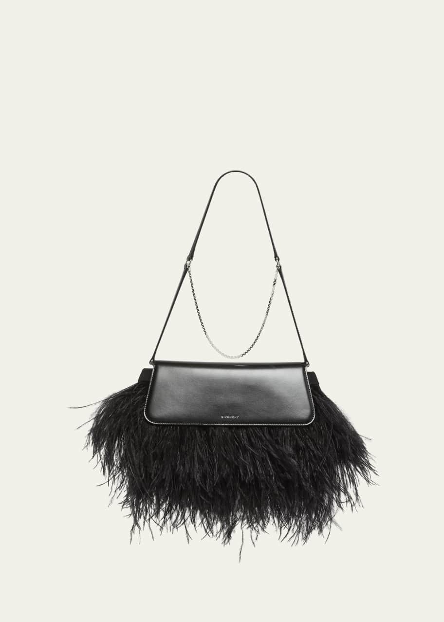 Image 1 of 1: Voyou East-West Shoulder Bag in Feathers & Leather
