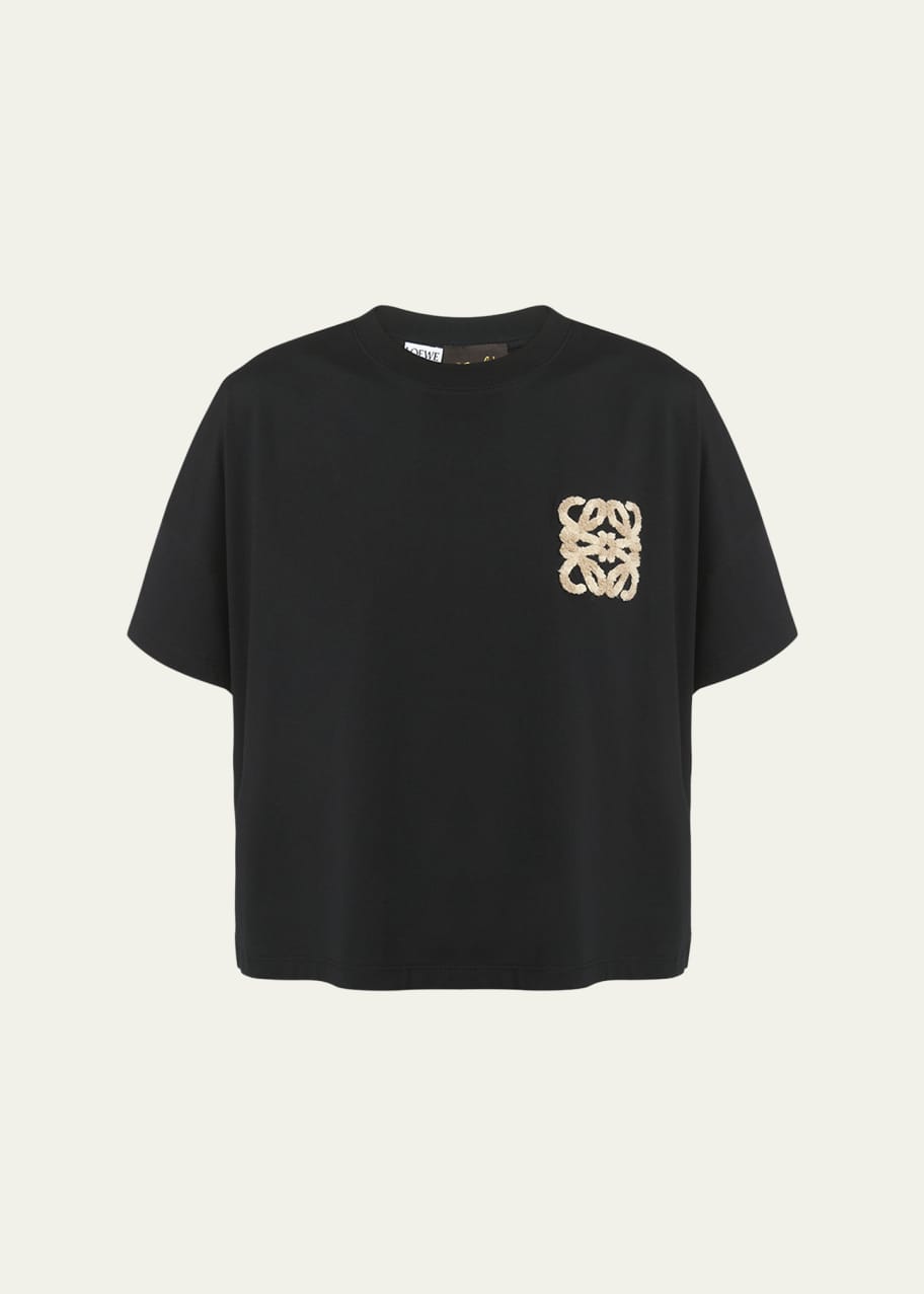 【★オシャレ★】LOEWE T-shirt Loewe x Paula Ibiza Boxy Fit T-Shirt with Raffia Anagram