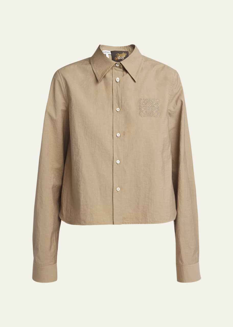 Image 1 of 1: Anagram Embroidered Button Down Trapeze Blouse