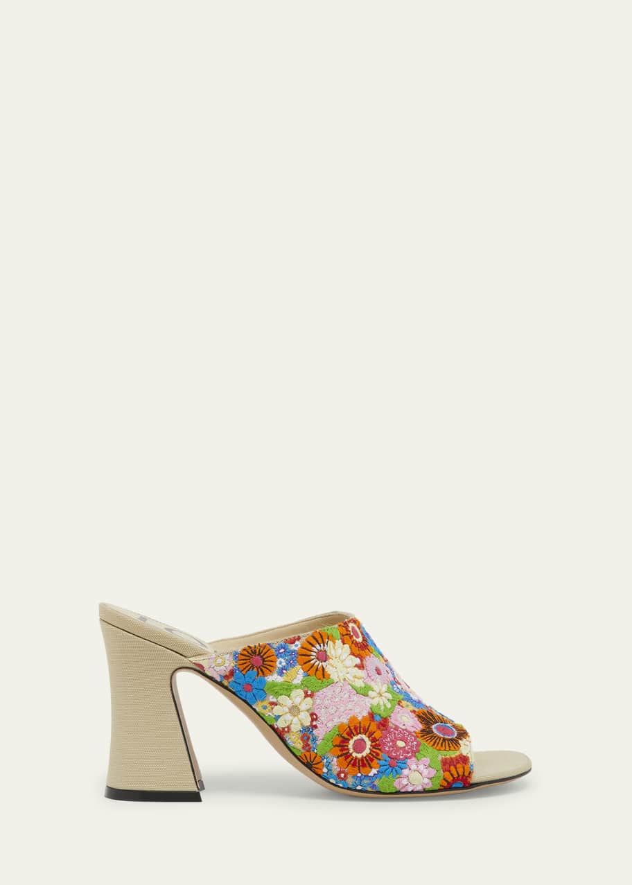 Image 1 of 1: Calle Floral Embroidered Mule Sandals