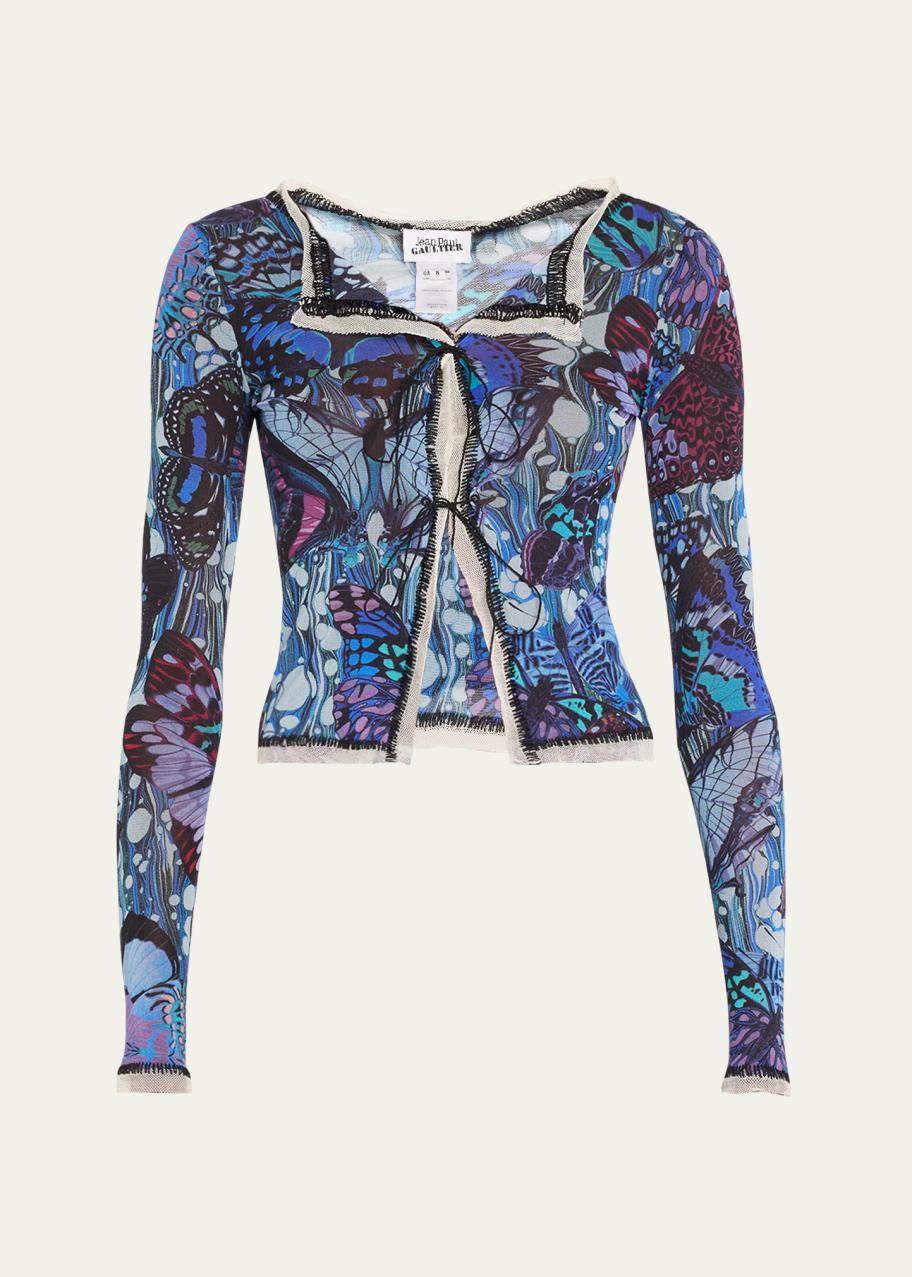 Jean Paul Gaultier Butterfly Print Mesh Cardigan - Bergdorf Goodman