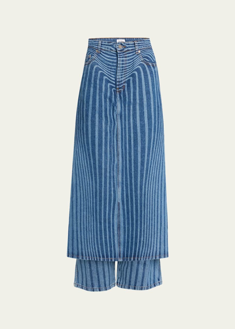 Image 1 of 1: Laser Print Denim Skirt Pants