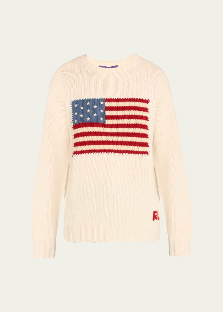 Ralph Lauren Collection Flag Crewneck Cashmere Sweater - Bergdorf