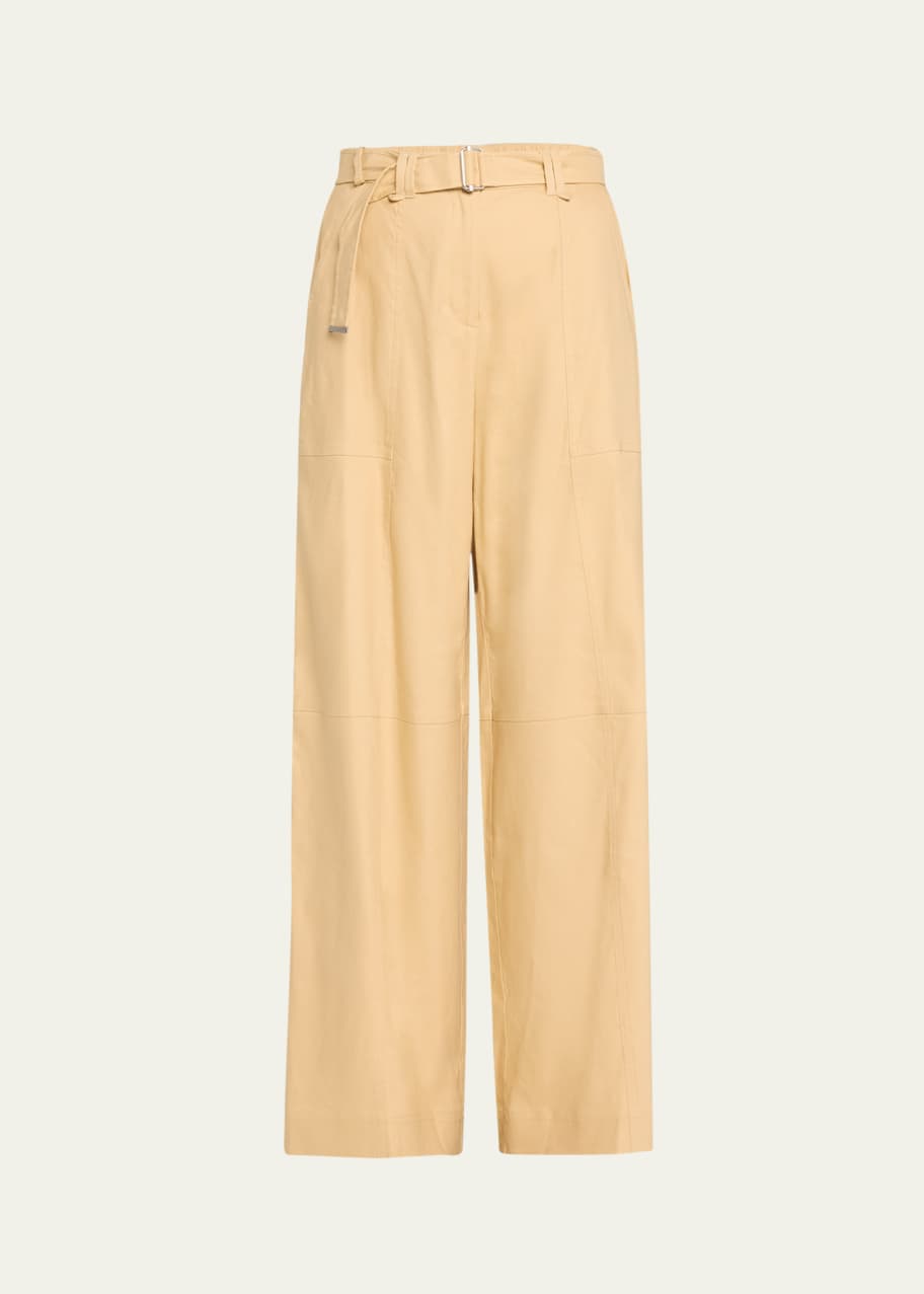 Image 1 of 1: Amaya Belted Linen-Blend Straight-Leg Pants