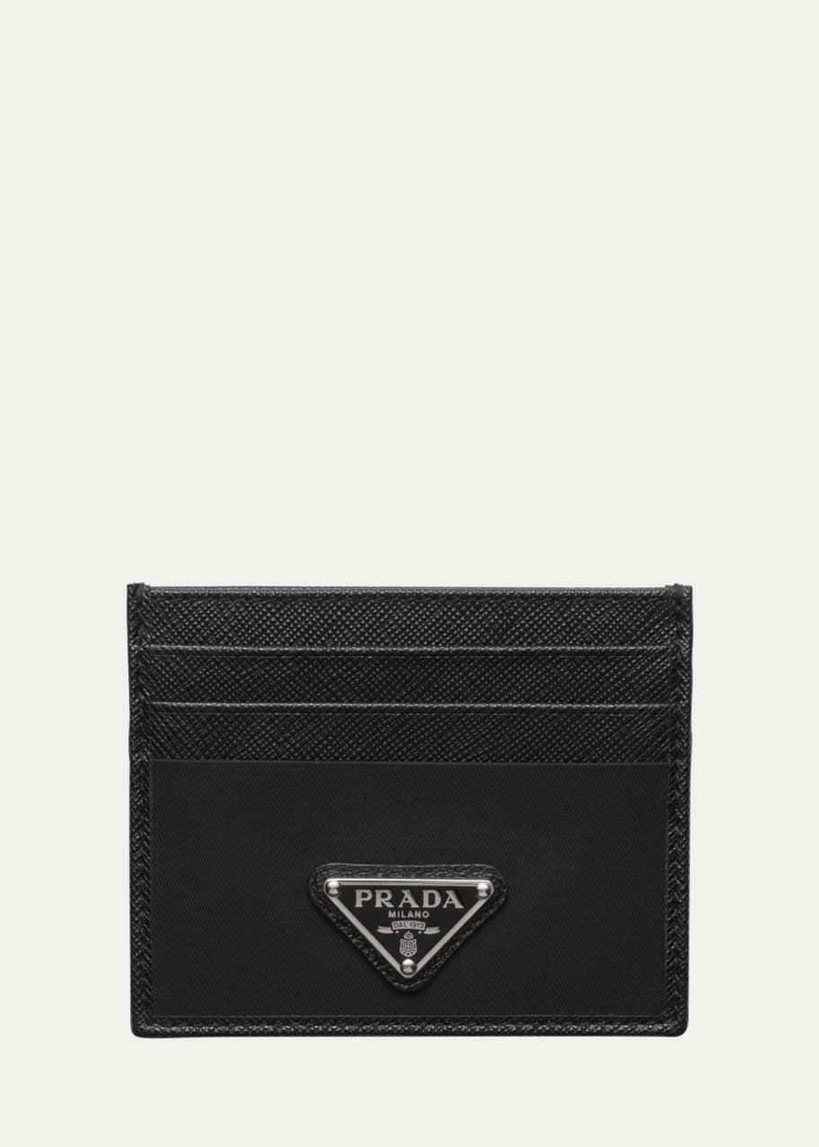 Image 1 of 1: Men's Re-Nylon and Saffiano Leather Card Holder