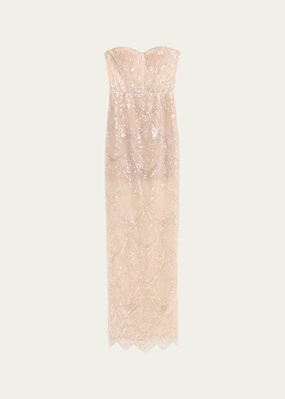 Image 1 of 1: Giselle Blanc Strapless Bead & Sequin Gown