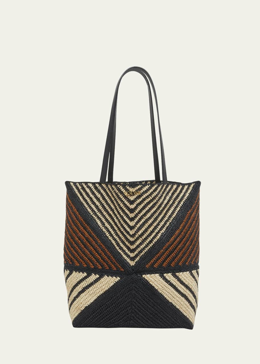 LOEWE☆ + Paula's Ibiza Puzzle Fold ラフィア トートバッグ LOEWE + Paula's Ibiza Puzzle Fold medium leather-trimmed
