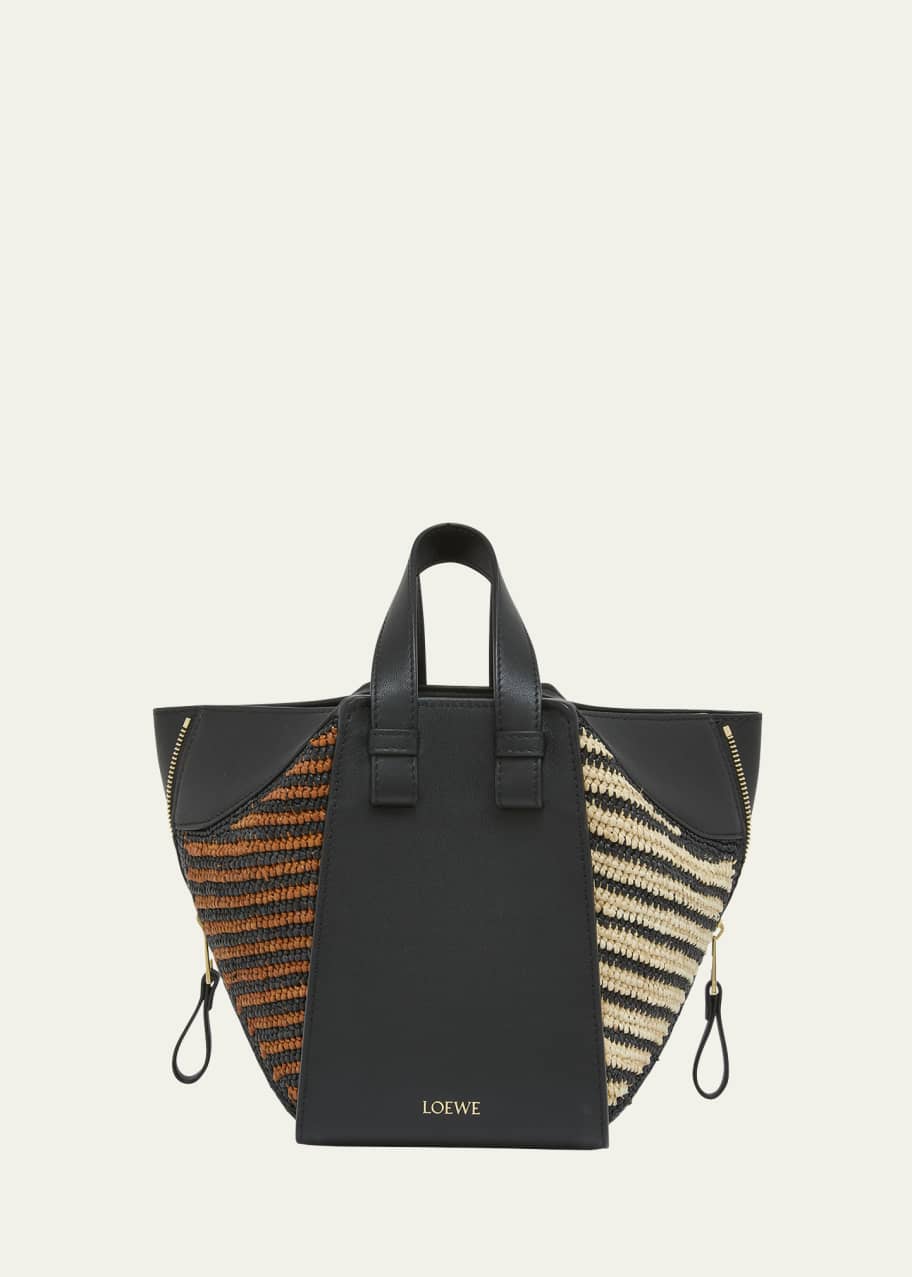Loewe x Paula s Ibiza Hammock Compact Top Handle Bag in Striped Raffia with Leather Handles Bergdorf Goodman