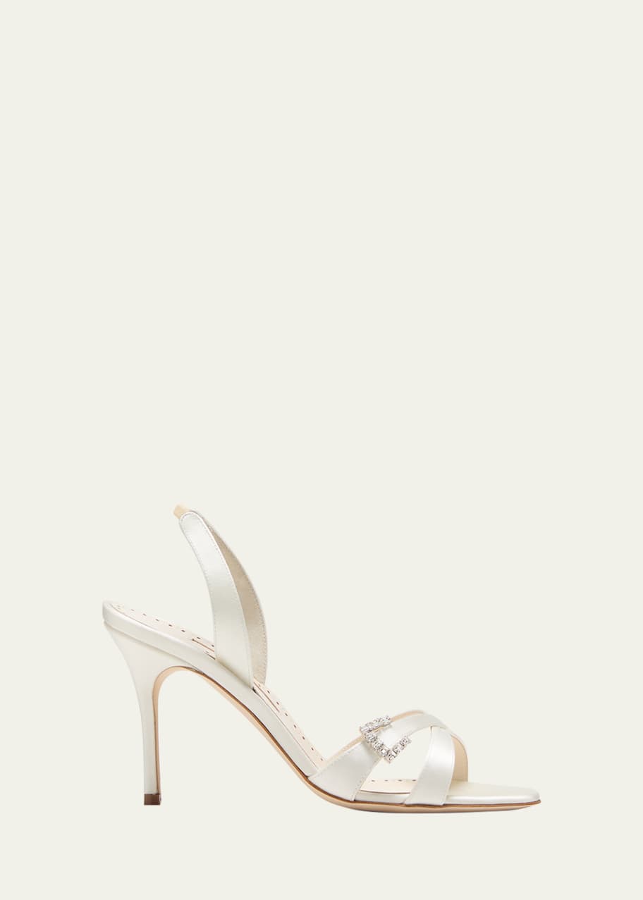 Image 1 of 1: Satin Crisscross Buckle Slingback Sandals