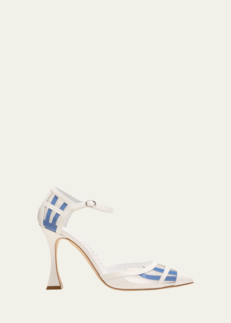 Image 1 of 1: Urema Bicolor Patent Mesh Ankle-Strap Pumps