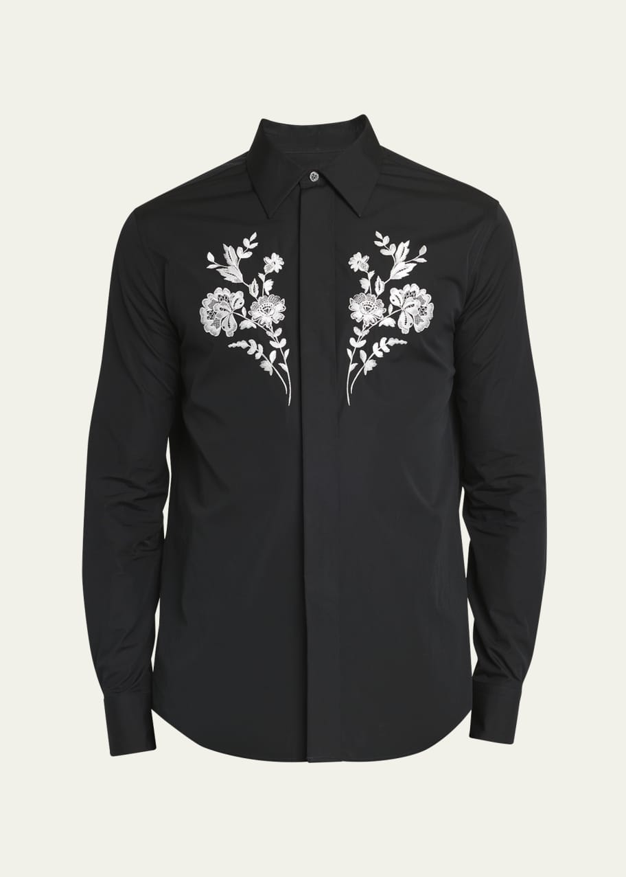 Image 1 of 1: Men's Floral Embroidered Shirt