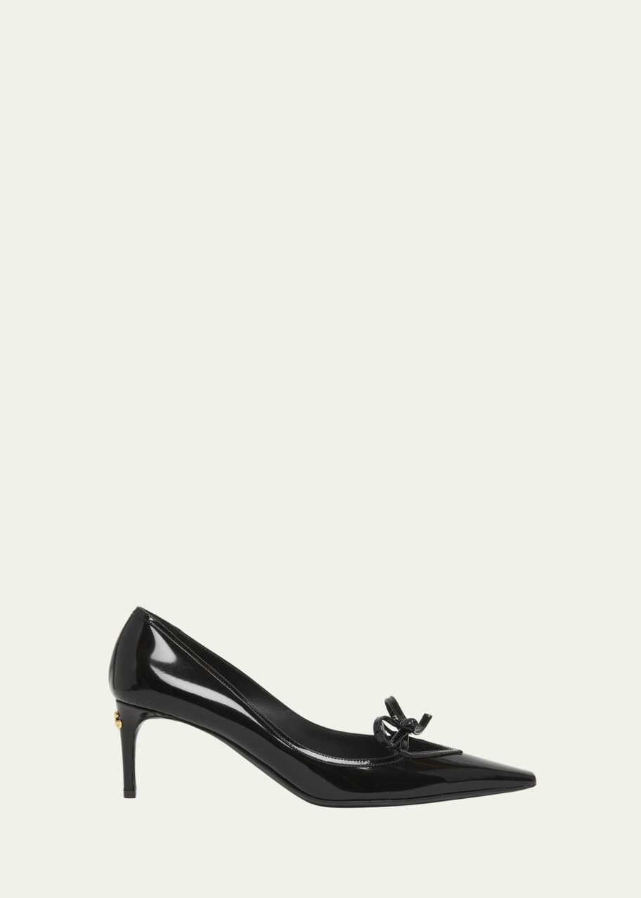 Image 1 of 1: Glossy Leather Bow Stiletto Pumps