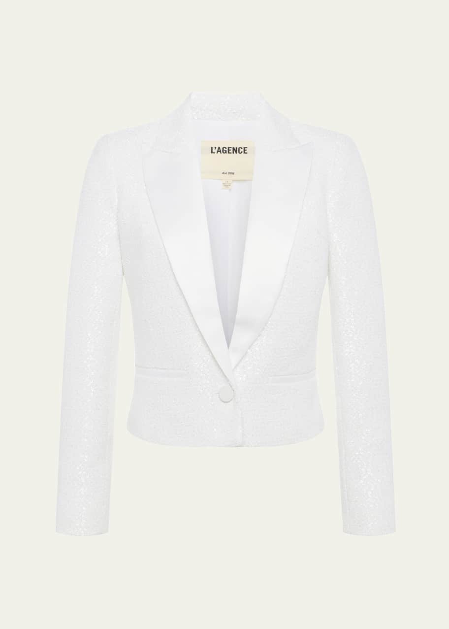 Image 1 of 1: Scarlet Sequined Tweed Cropped Blazer