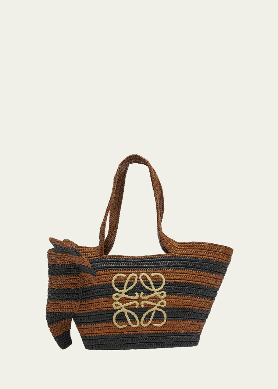 Image 1 of 1: Small Elephant Basket Bag in Striped Raffia