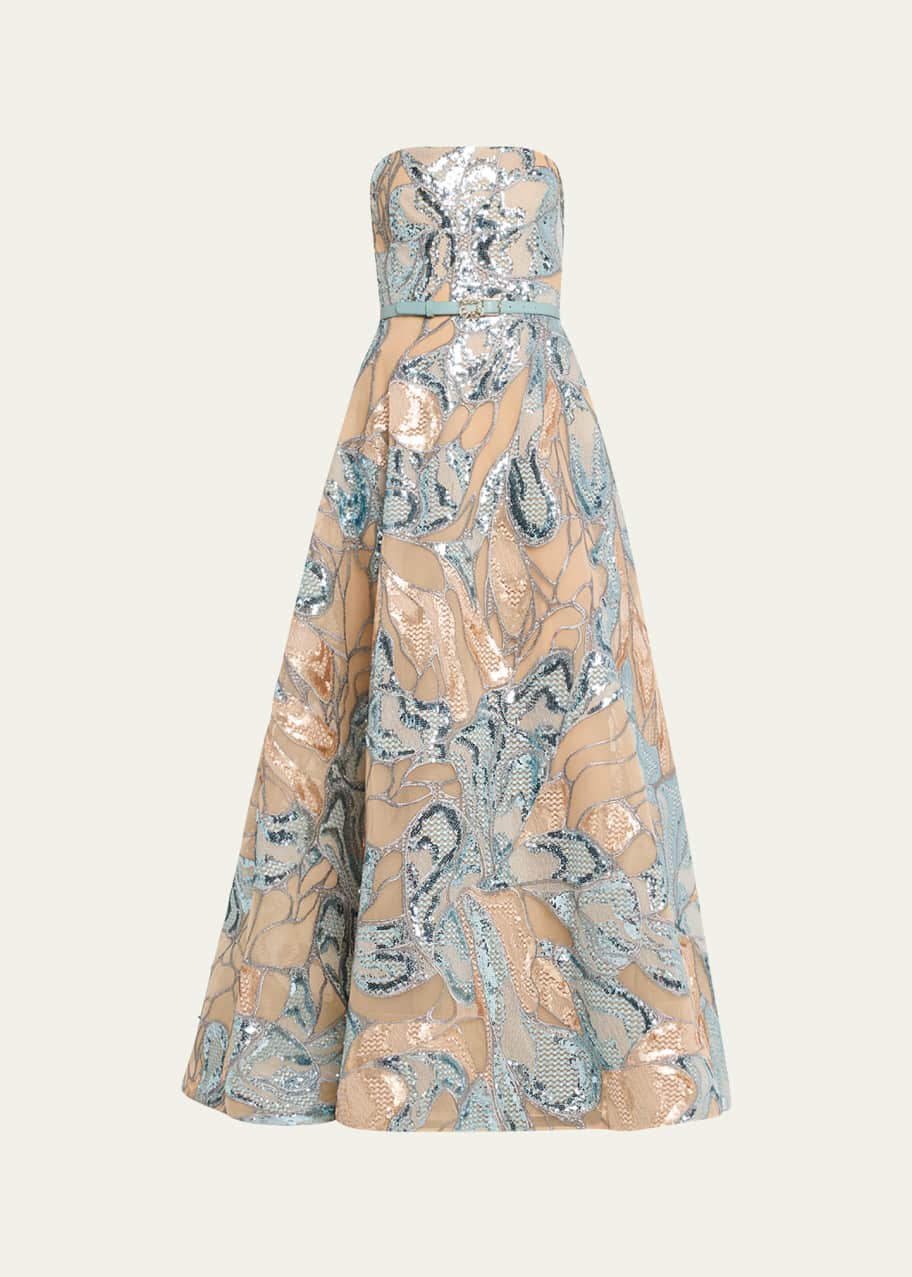 Elie Saab Tulle Embroidered Strapless Gown with Sequin Detail - Bergdorf  Goodman