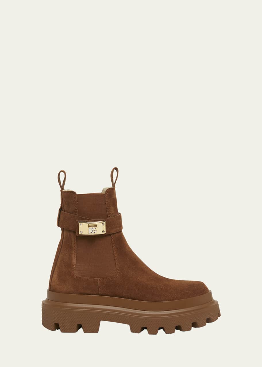 Image 1 of 1: Suede Buckle Faux Fur Chelsea Booties