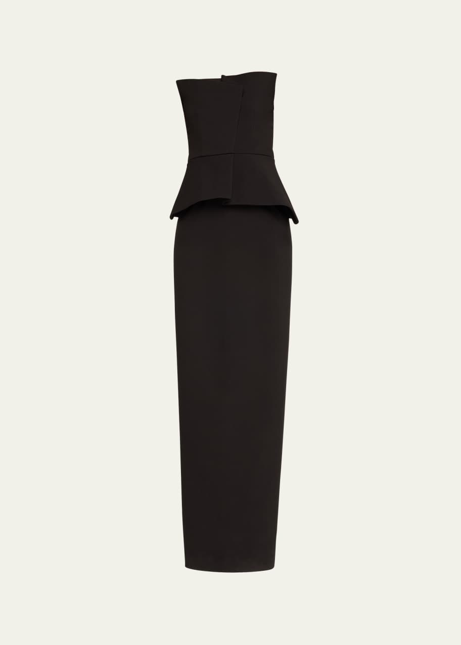Image 1 of 1: Strapless Crepe Gown with Gathered Bodice