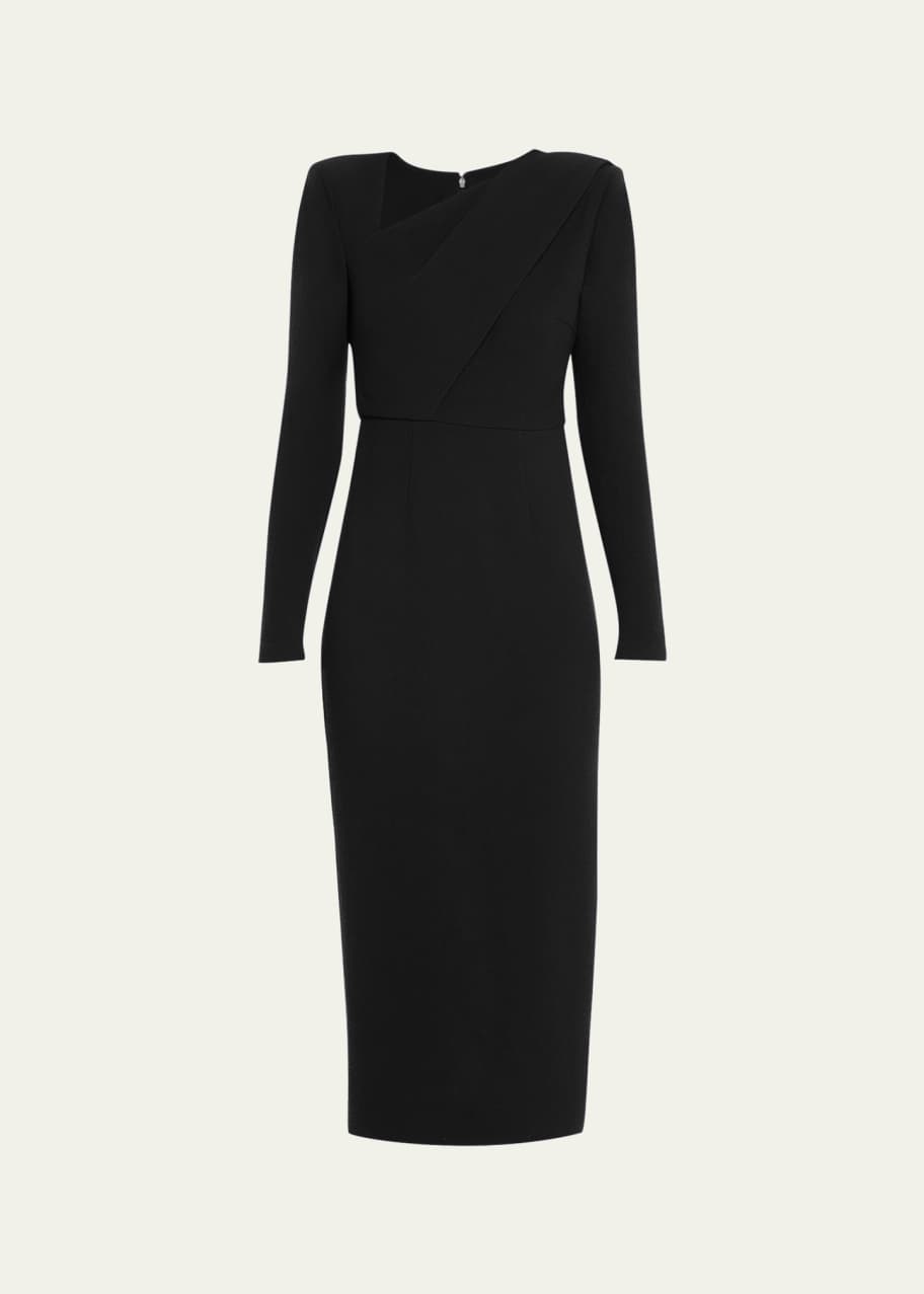 Roland Mouret V-Neck Long-Sleeve Wool Crepe Midi Dress Bergdorf