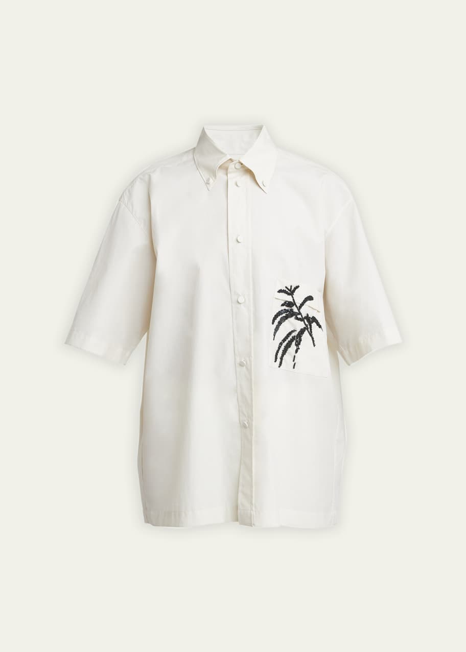 Image 1 of 1: Sequined Button Down Cotton Shirt