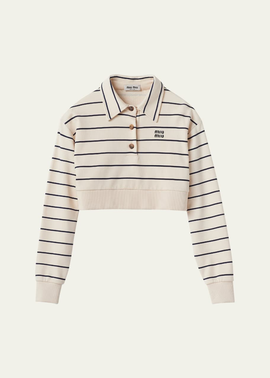 Tシャツ・カットソー Miu Miu Cropped Polo T-Shirt With Horizontal Stripes Miu Miu Cropped Polo T-shirt With Horizontal Stripes In