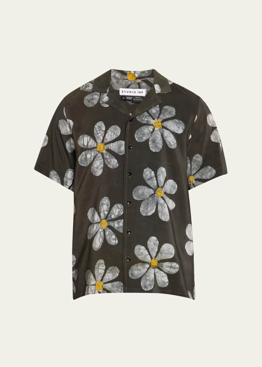 Image 1 of 1: Men's Alek Hand-Batik Floral Camp Shirt
