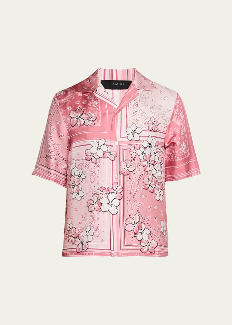 Image 1 of 1: Men's Bandana Floral Silk Camp Shirt