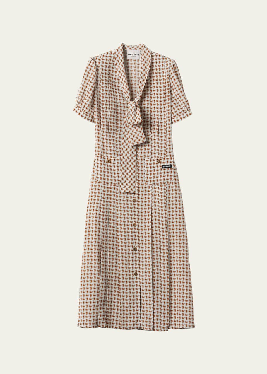 Image 1 of 1: Paisley Print Shirtdress with Tie Neck