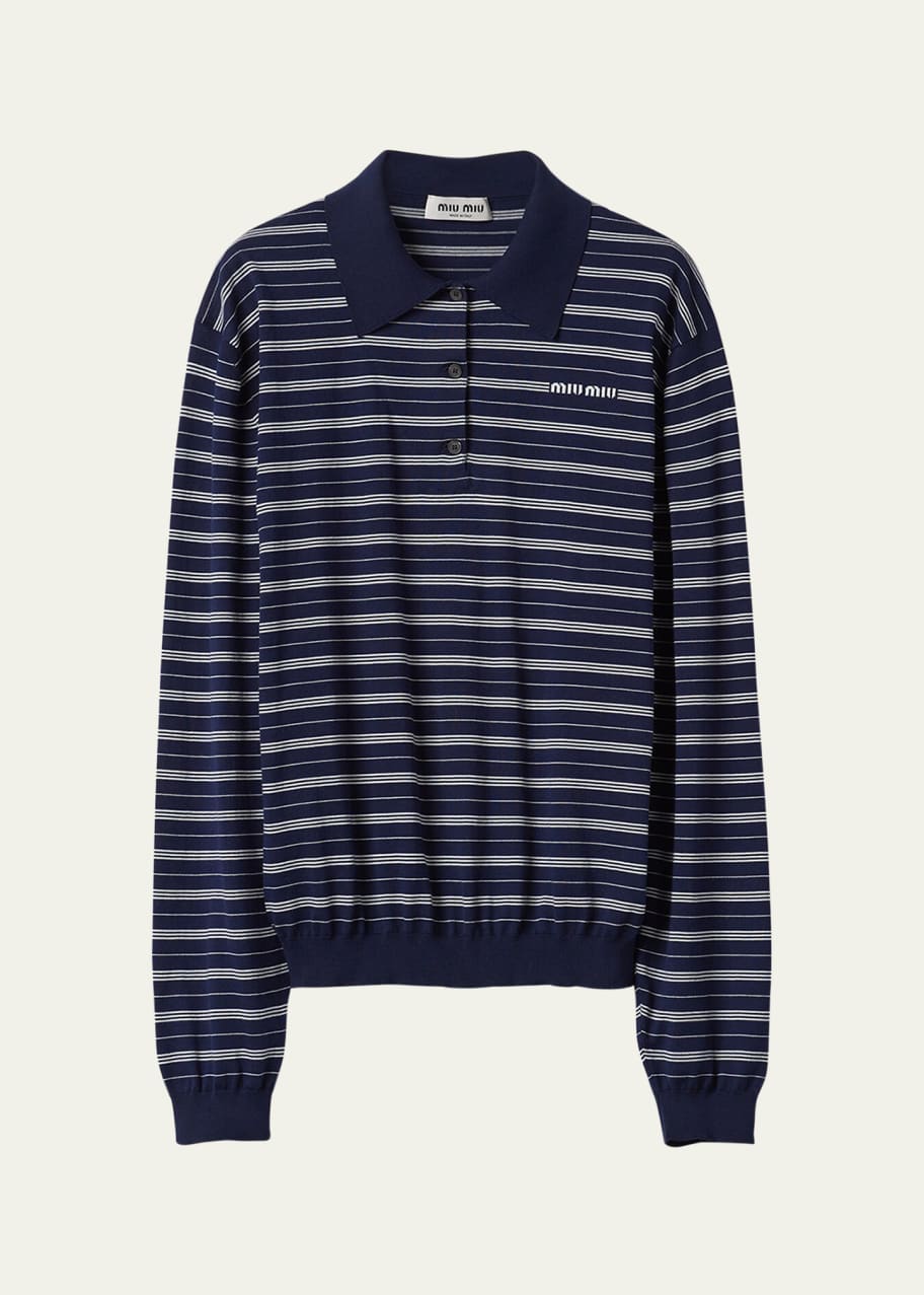 Image 1 of 1: Striped Polo Top with Logo Embroidery