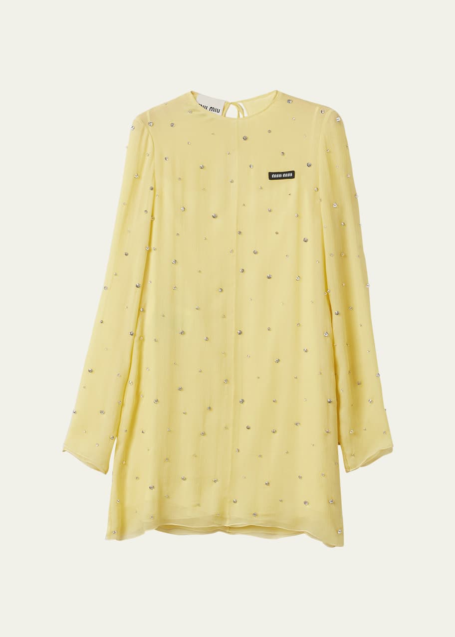 Image 1 of 1: Crystal Silk Long-Sleeve Mini Dress