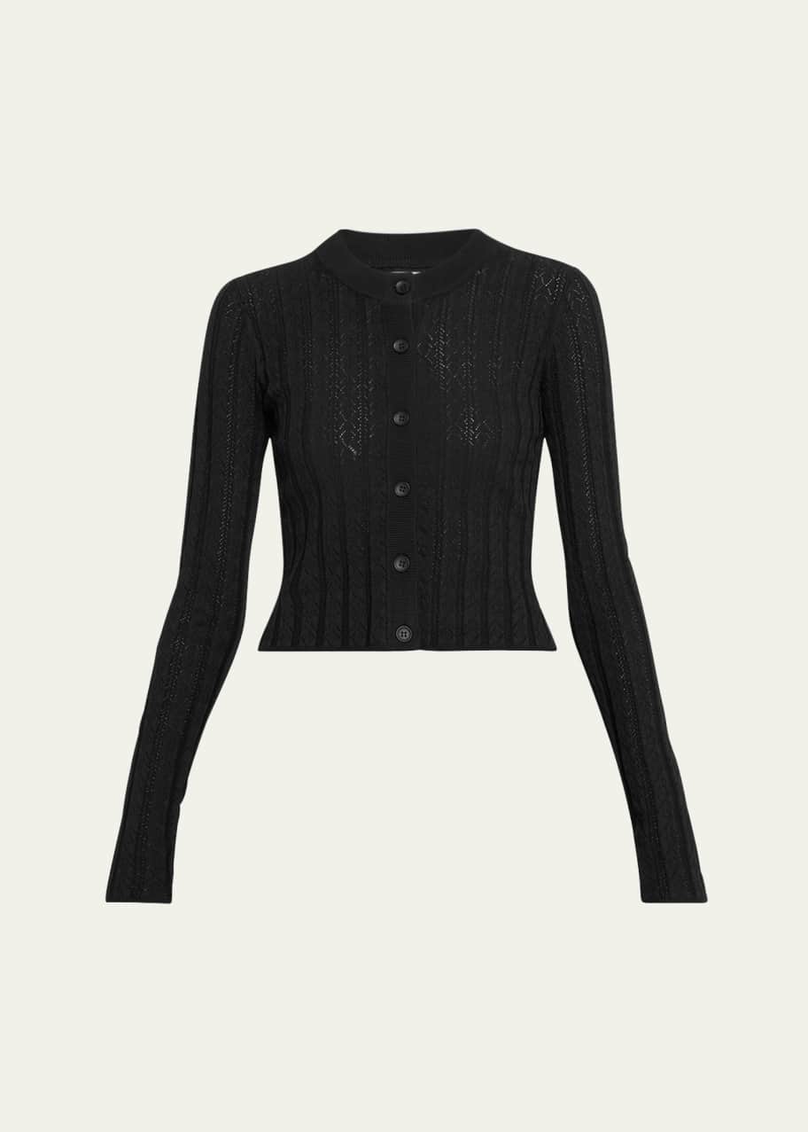 Image 1 of 1: Adiro Pointelle Knit Crewneck Cardigan
