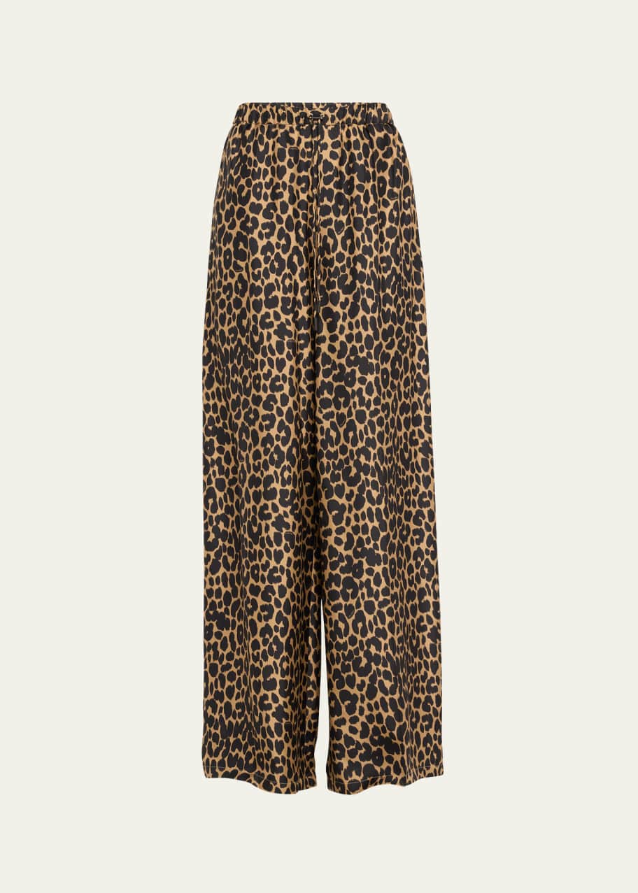 Image 1 of 1: Ghinea Wide-Leg Leopard Print Trousers