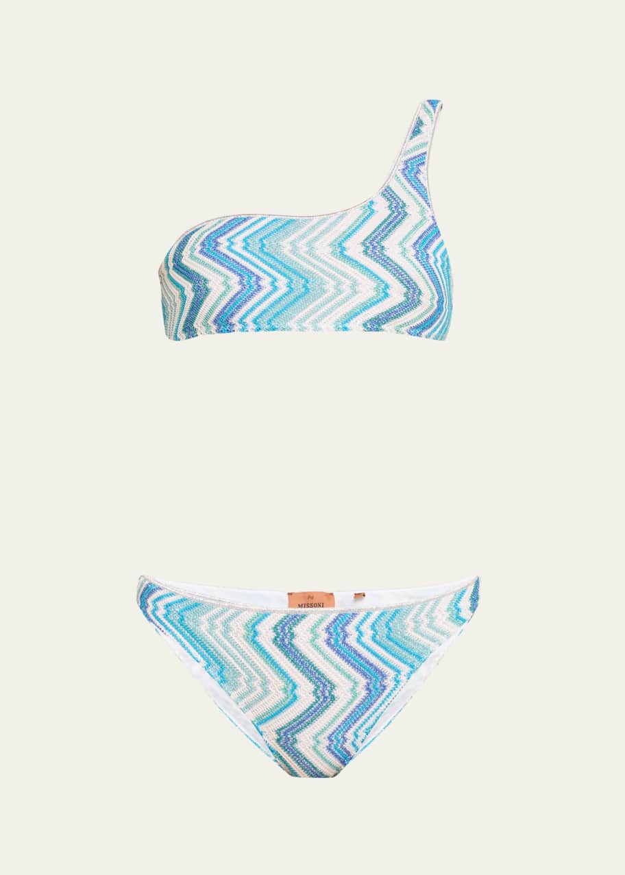 Image 1 of 1: Zig Zag Knit Asymmetric Two-Piece Swimsuit