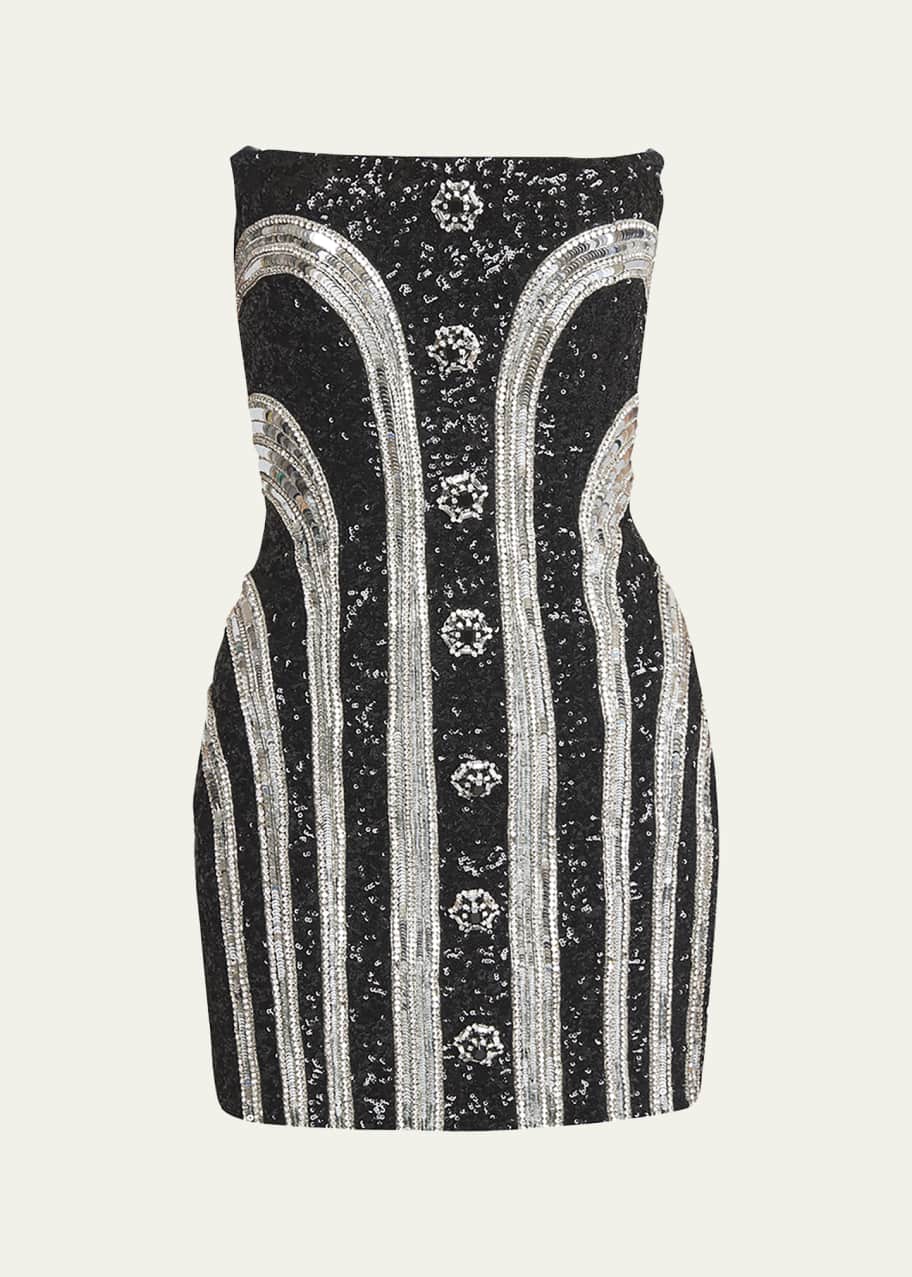Balmain Embroidered Sequin Bustier Stripe Mini Dress - Bergdorf Goodman