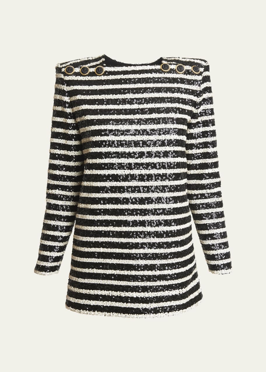 Image 1 of 1: Glittered Stripe Mini Dress with Button Details
