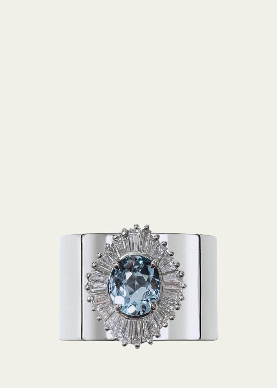 Image 1 of 1: Platinum Revive Ring with Aquamarine and Diamonds, Size 7