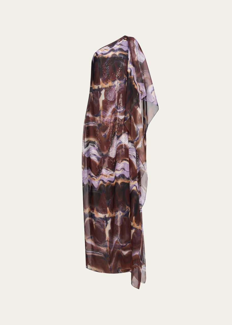 Image 1 of 1: Ushi One-Shoulder Sequin Chiffon Gown
