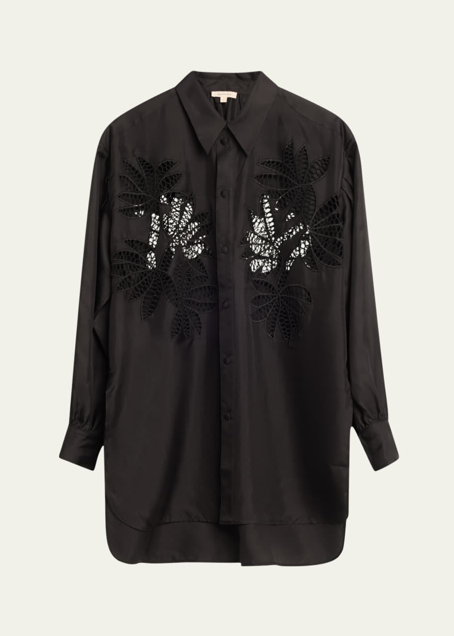 Image 1 of 1: Long Broderie Anglaise Cutout Oversized Shirt